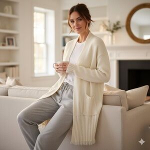 Velvet By Graham And Spencer Sz S Cream Open Front Fringe Cardigan